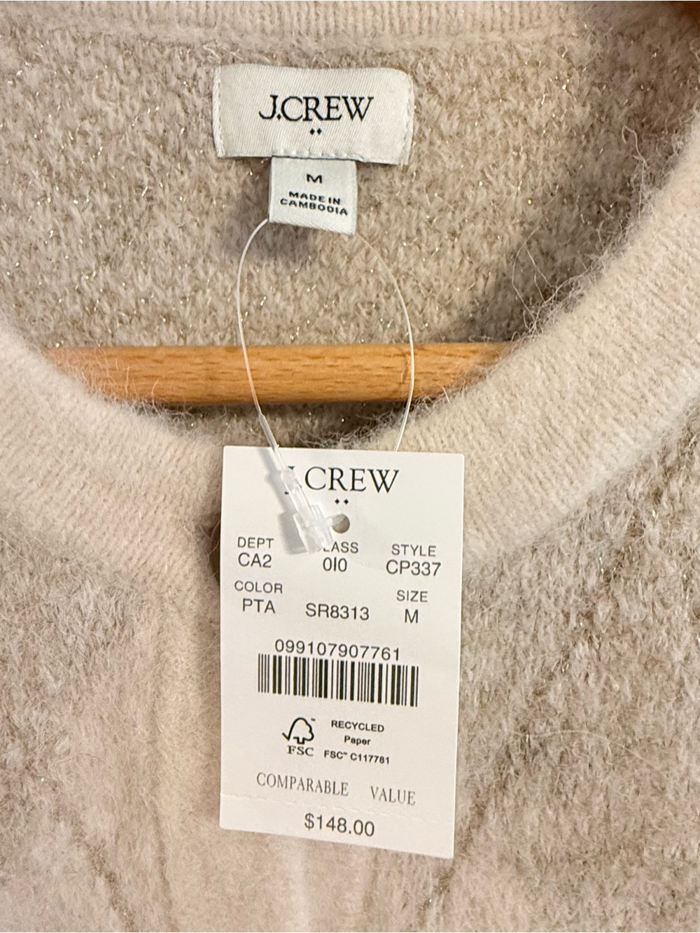 J. Crew Cream and Light Gray Argyle Fuzzy Button Cardigan - Picture 3 of 6